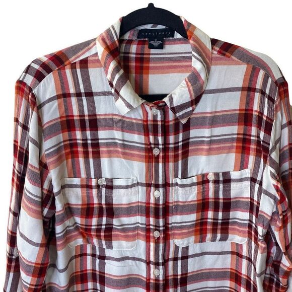 Sanctuary Plaid Button Front Shirt Sz M - Picture 2 of 6